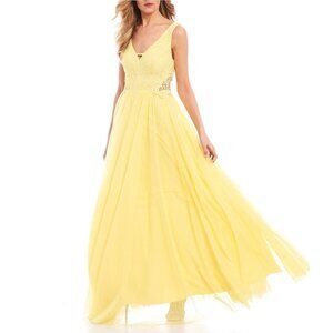 Yellow Lace and Tulle Prom Gown by City Vibe
